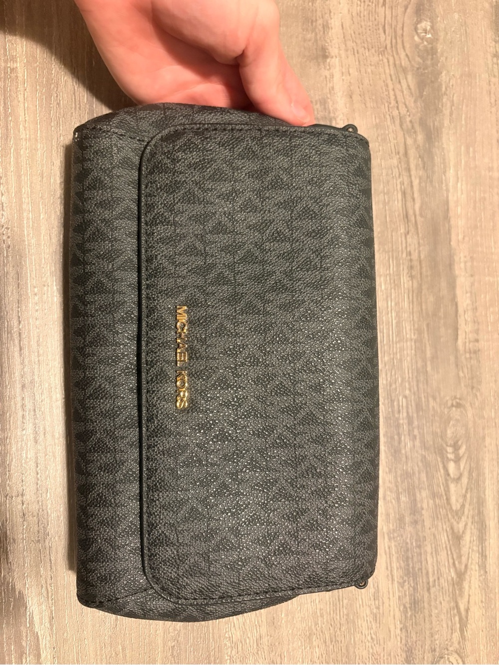 Michael Kors Gray/Black Signature Zip Wallet with Gold Logo